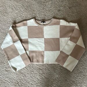 Papermoon Beige Checkered Crop Sweater Size S